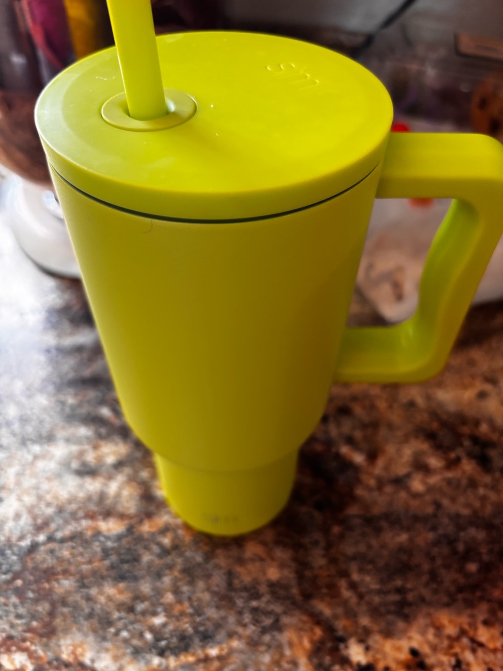 Bright Green Travel Mug with Straw and Handle